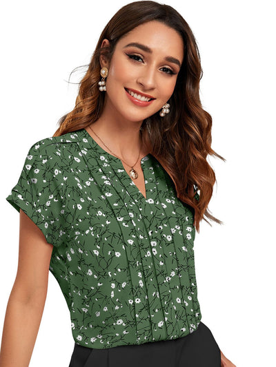 Odette Green Cotton Blend Printed Top For Women