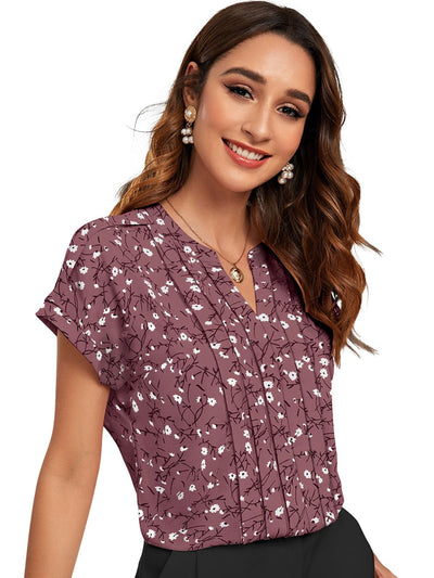 Odette Pink Cotton Blend Printed Top For Women