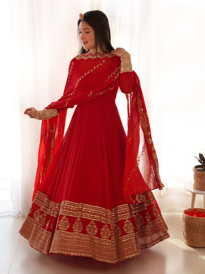 Odette Red Georgette Embroidered Stitched Gown For women