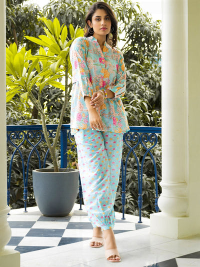 Odette Multi Color Muslin Printed Stitched Indo Western Co Ord Set For Women