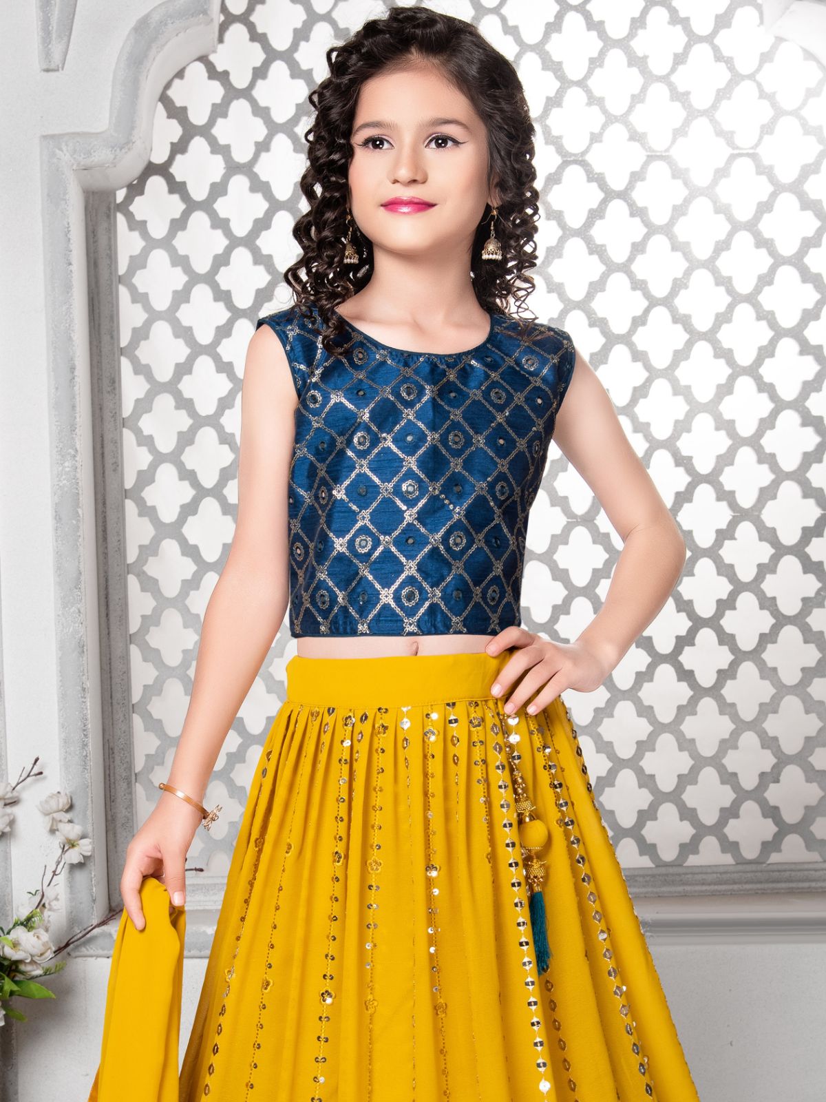 Odette Wedding Designer Yellow Faux Georgette Lehenga Choli For Girls