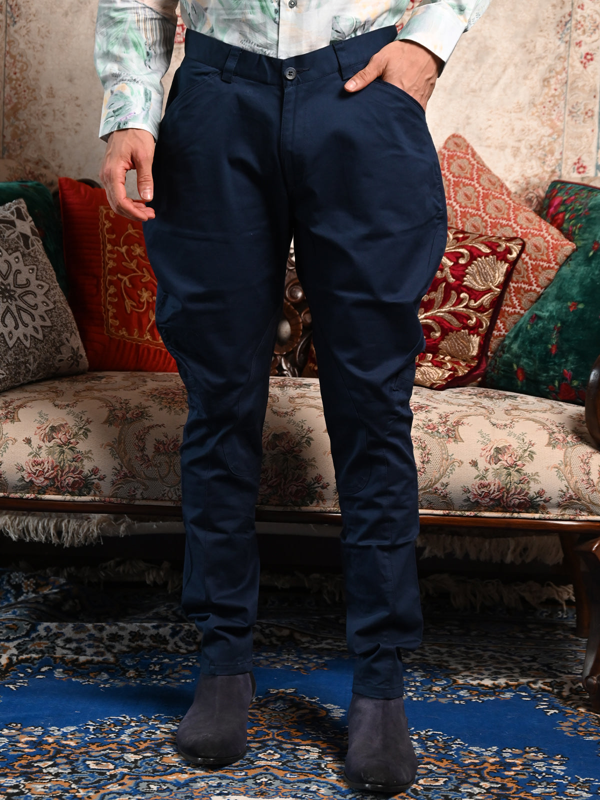 Odette Dark Blue Jodhpuri Style Cotton Trouser for Men