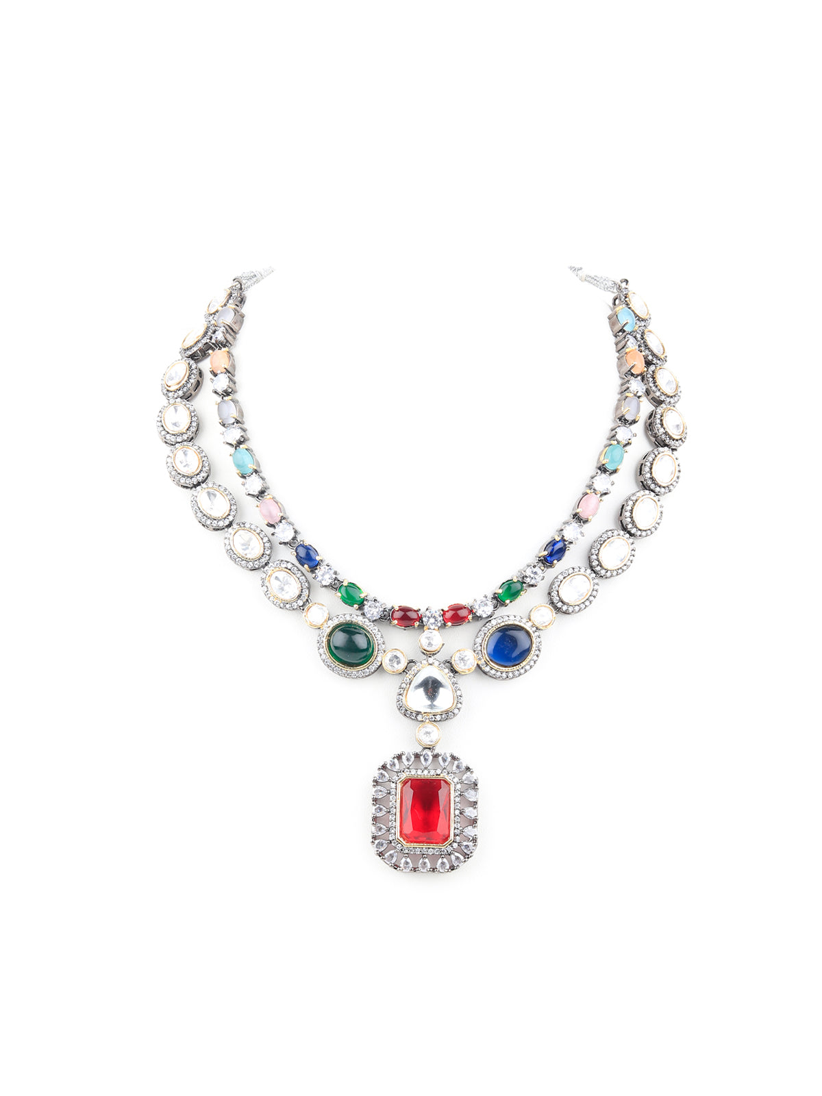 Odette Women Stylish Multicolored Kundan Necklace Set