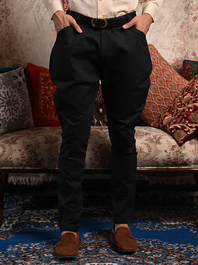 Odette Black Jodhpuri Fit Cotton Trouser for Men