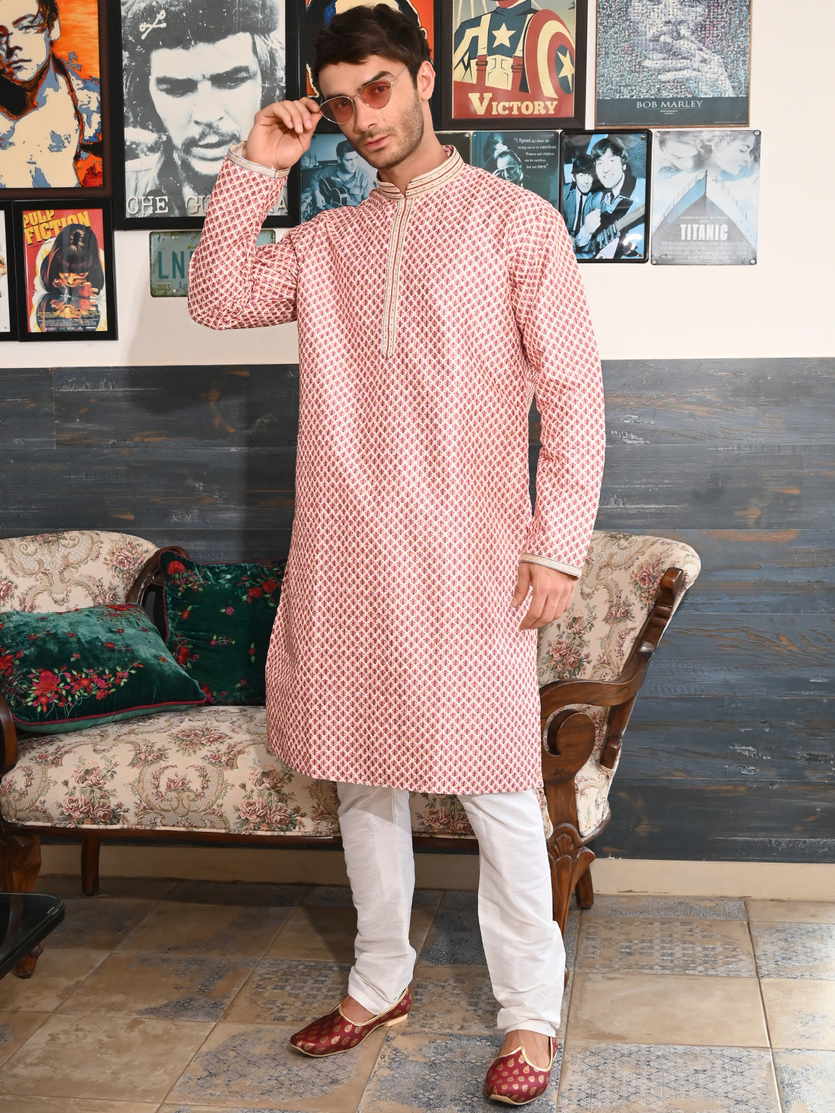 Odette Multi Printed Cotton Traditional Kurta Set For Men