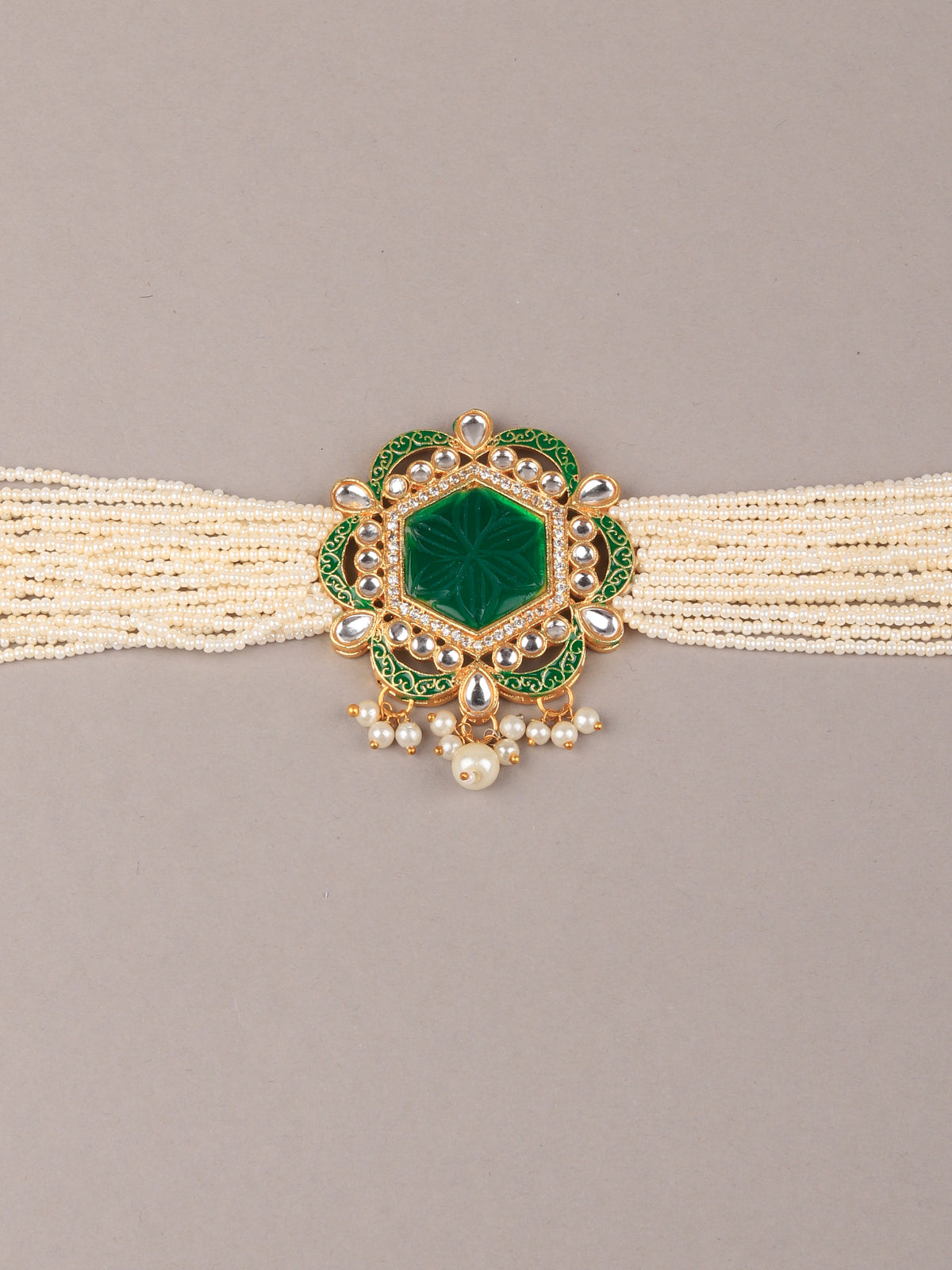 Odette - Green Stone and White Pearl Choker Set