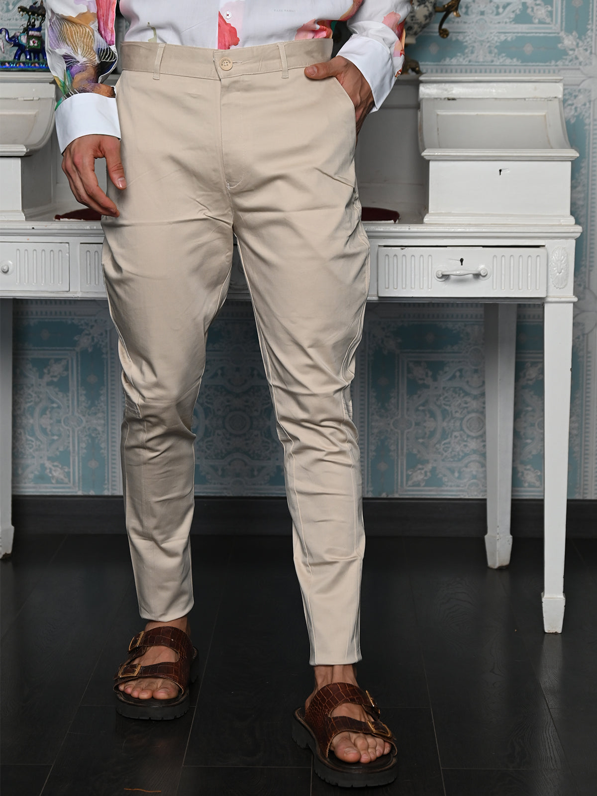 Odette Cream Jodhpuri Style Cotton Trouser for Men