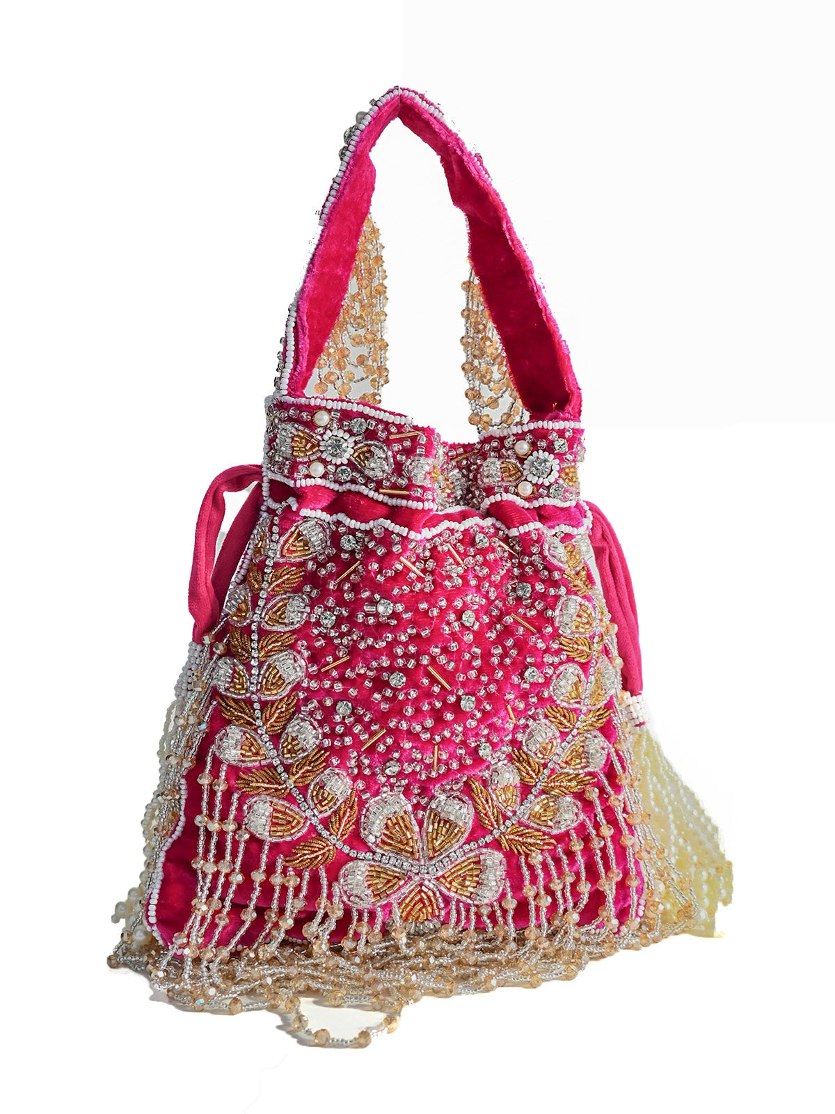 Odette Pink Velvet Embellished Potli For Women