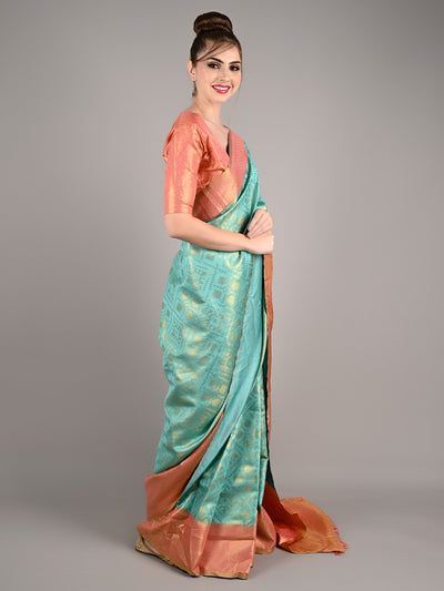 Sea Green Silk Handloom Weaving Saree With Unstitched Blouse