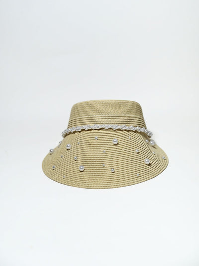 Odette Beige Raffia Woven Texture Hat For Women