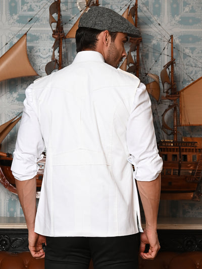 Odette White Polyester Safari Jacket for Men