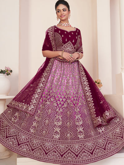 Odette Light Purple Net Embellished Semi Stitched Lehenga With Unstitched Blouse for Women