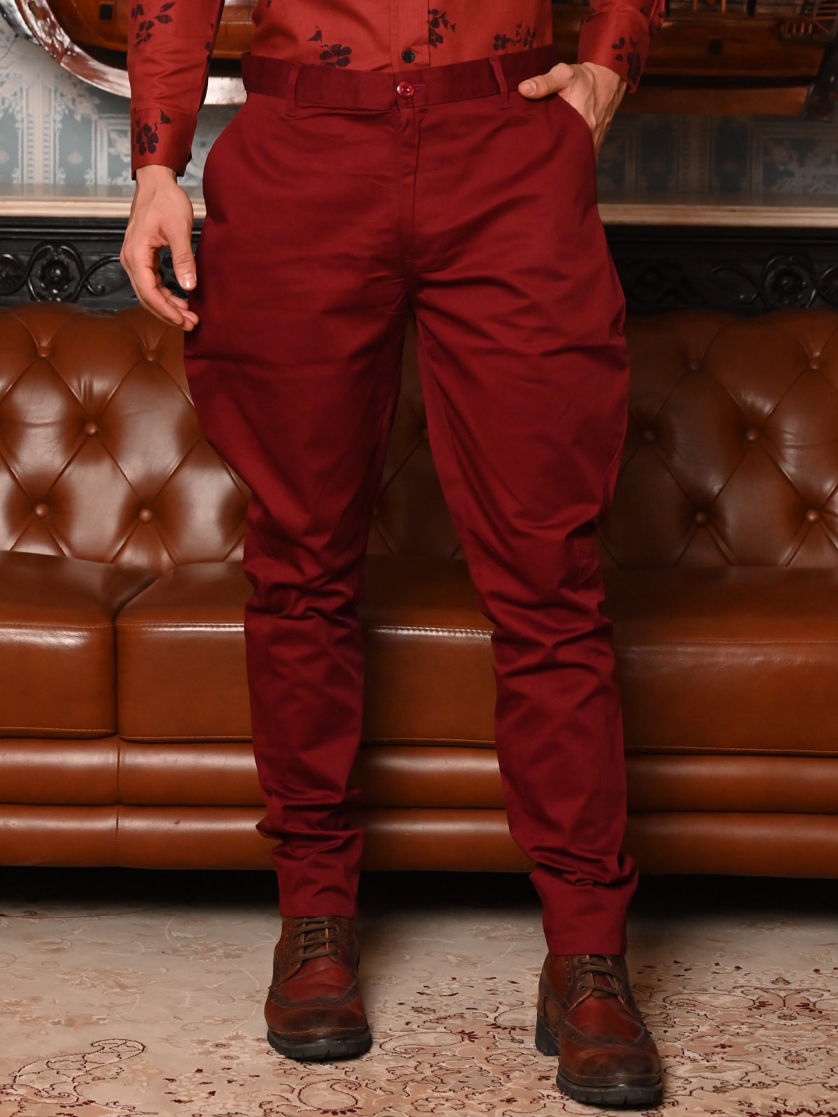 Odette Maroon Jodhpuri Style Cotton Trouser for Men