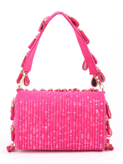 Odette Pink Tassels Embellished Clutch For Women