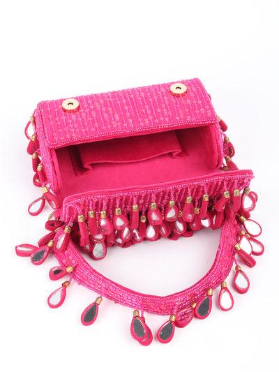 Odette Pink Tassels Embellished Clutch For Women