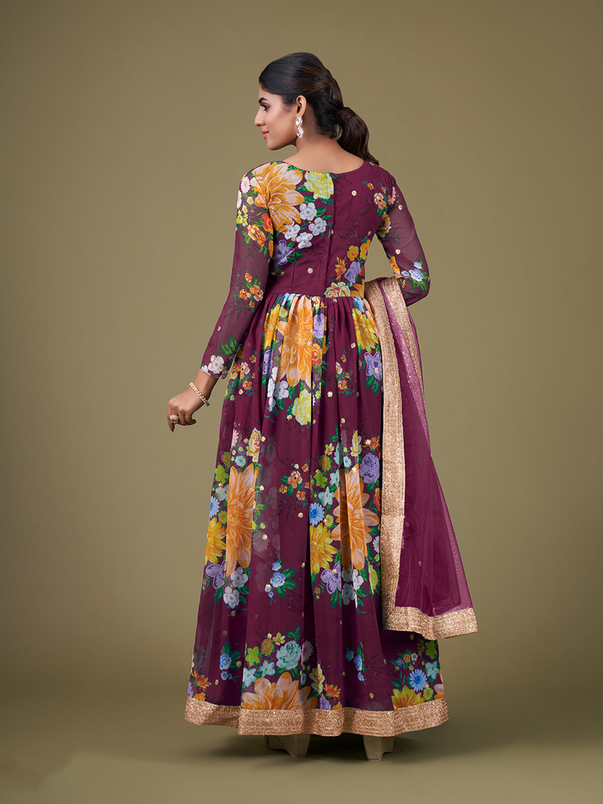 Odette Purple Faux Georgette Printed Semi Stitched Anarkali Kurta Set For Women