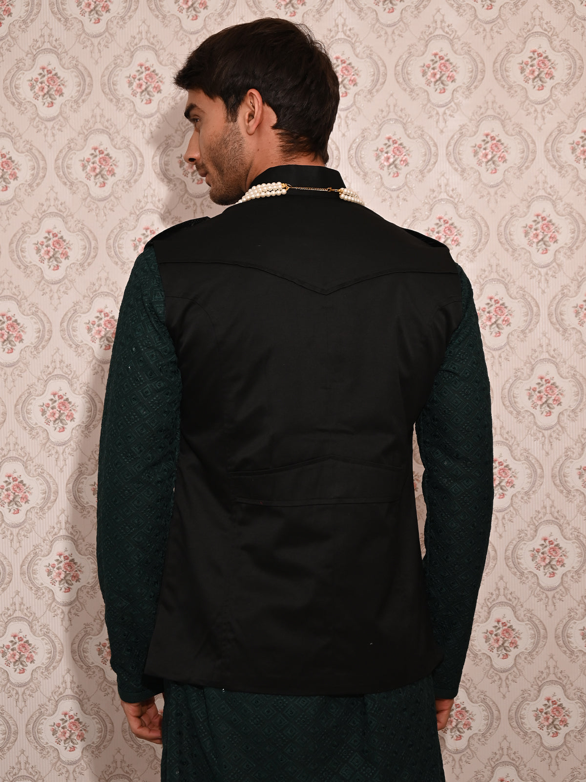 Odette Black Polyester Safari Jacket for Men