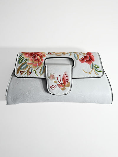 Odette White PU Embroidered Clutch For Women