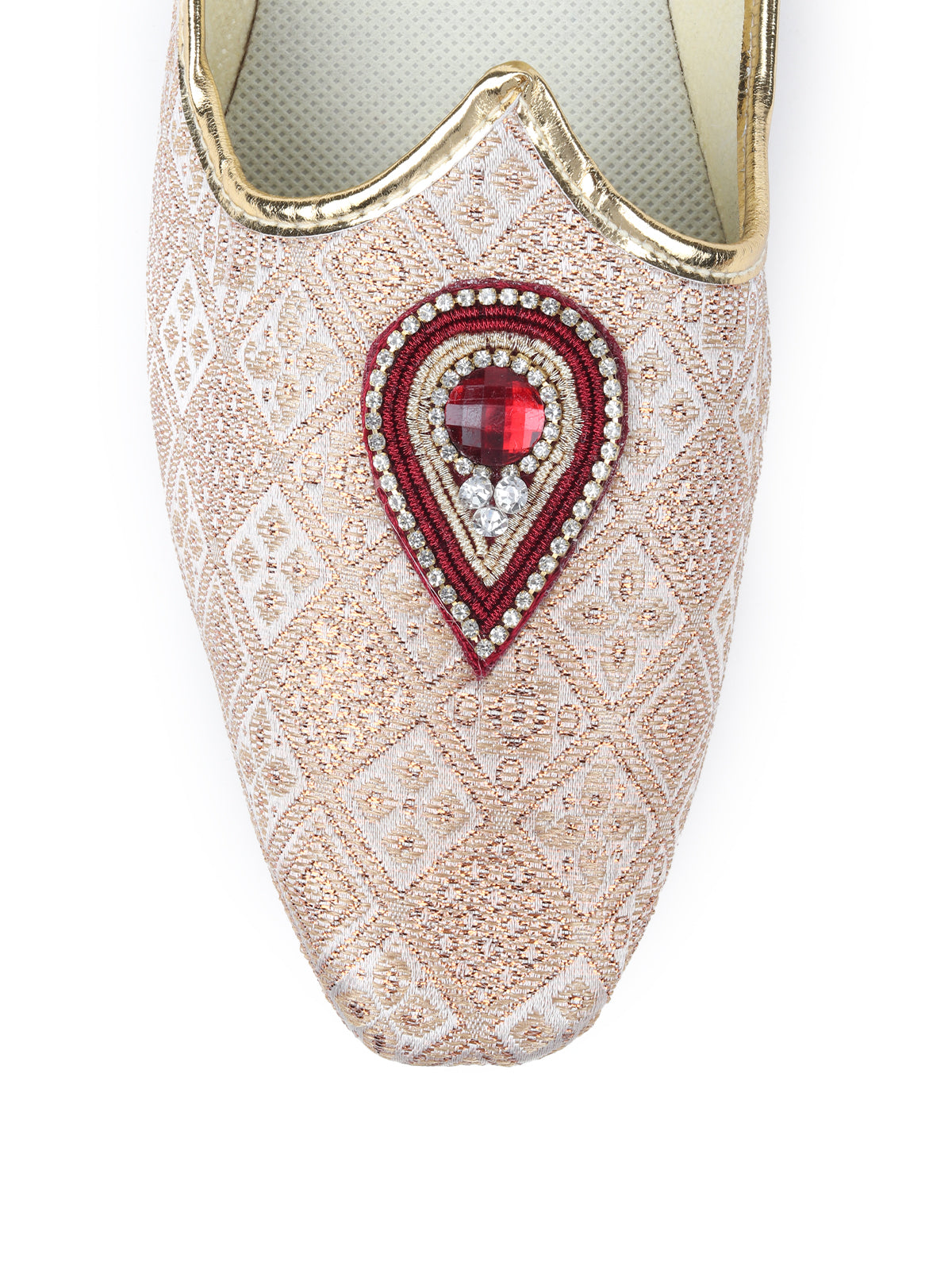Odette Designer Cream Jacquard Woven Embellished Mojri for Men