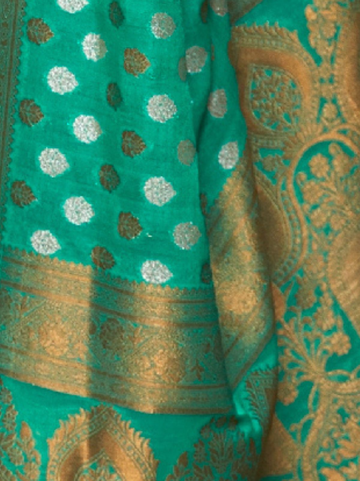 Odette Green Silk Blend Woven Saree With Unstitched Blouse for Women