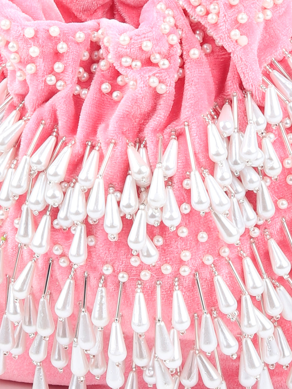 Odette - Pink Velvet Pearl Dangler Mini Bag