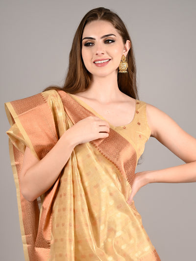 Beige Tissue Woven Saree With Unstitched Blouse