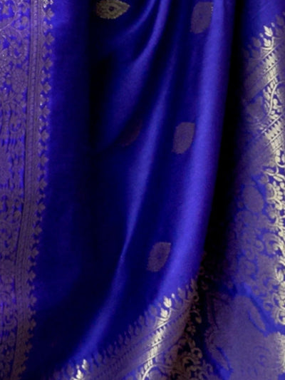 Odette Blue Silk Blend Woven Saree With Unstitched Blouse for Women