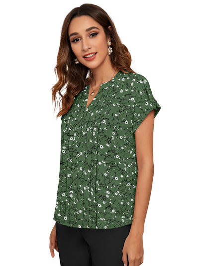 Odette Green Cotton Blend Printed Top For Women