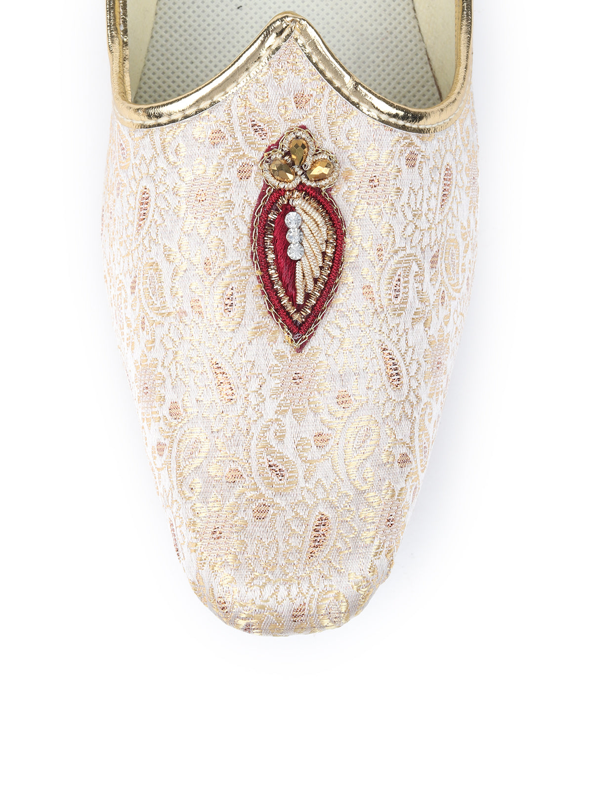 Odette Cream Jacquard Woven Embellished Mojri for Men