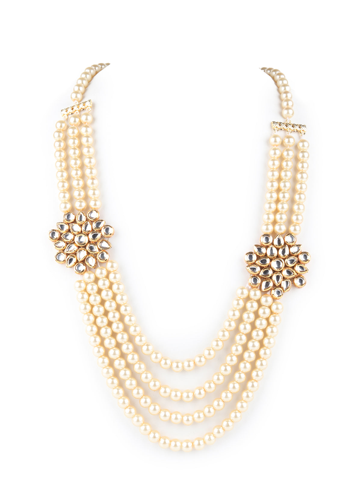 Odette Off White Faux Pearls Embellished Long Neck Piece For Women