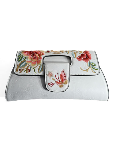 Odette White PU Embroidered Clutch For Women