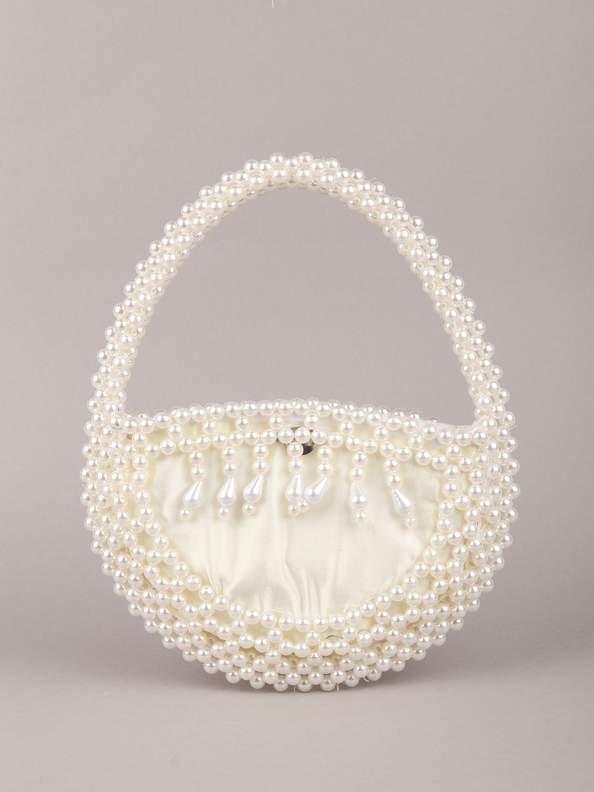 Odette White Pearl Embroidered Clutch for Women