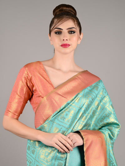 Sea Green Silk Handloom Weaving Saree With Unstitched Blouse