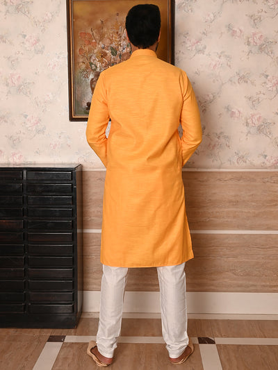 Odette Yellow Woven Cotton Polyester Kurta Set For Men