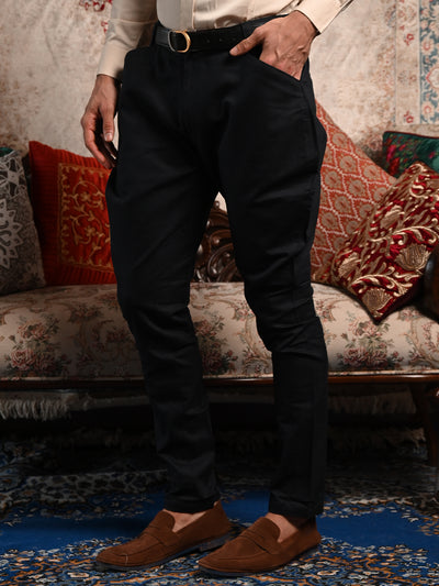 Odette Black Jodhpuri Fit Cotton Trouser for Men