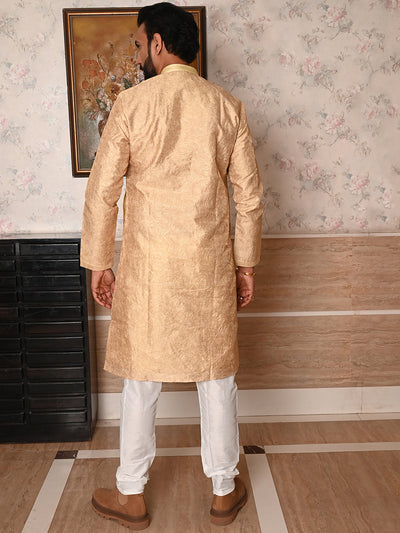 Odette Yellow Printed Embroidered Cotton Kurta Set For Men