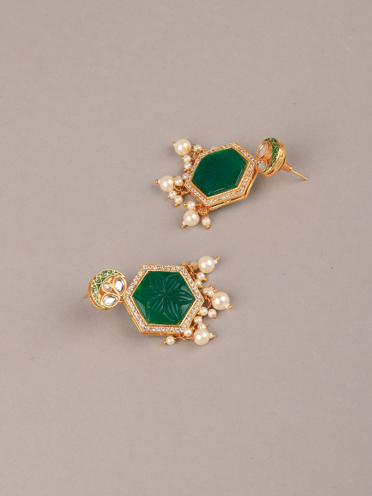 Odette - Green Stone and White Pearl Choker Set Earring