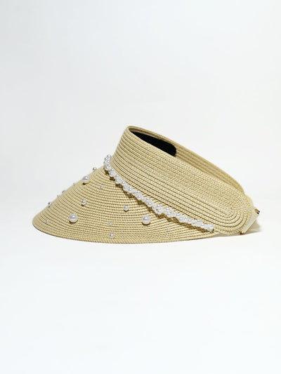 Odette Beige Raffia Woven Texture Hat For Women