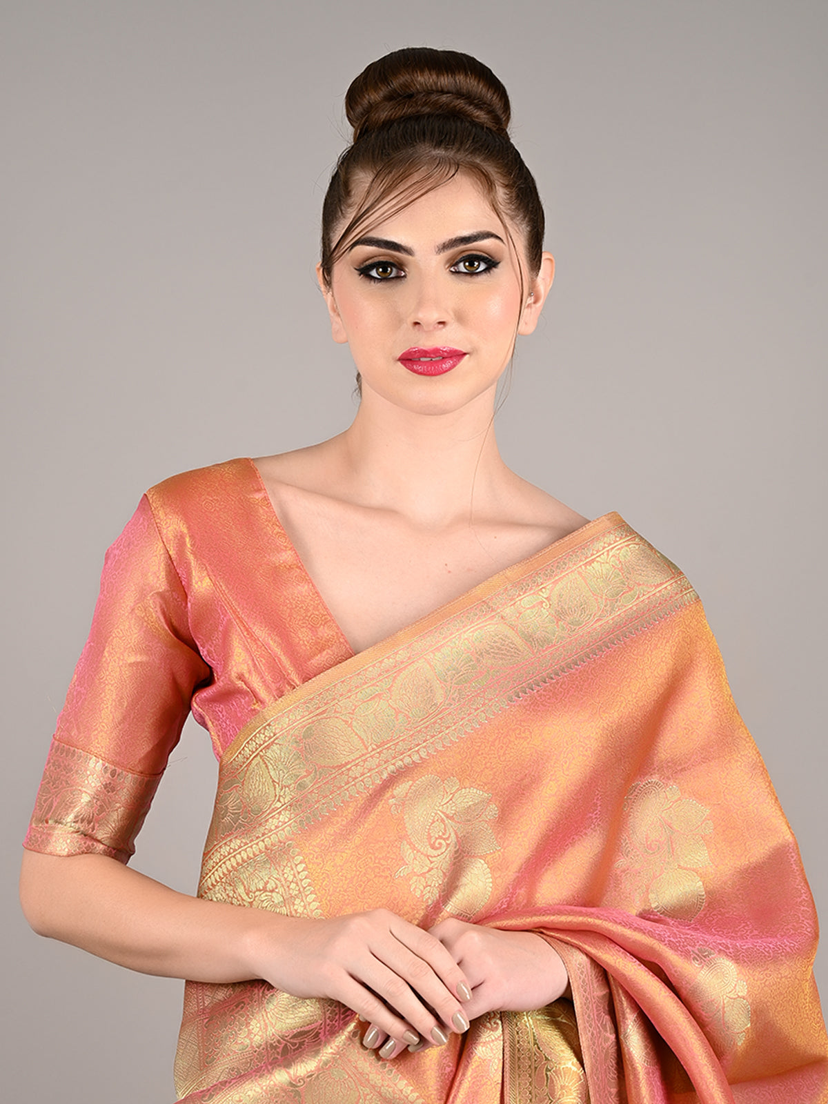 Orange Satin Nylon Woven Saree With Unstitched Blouse