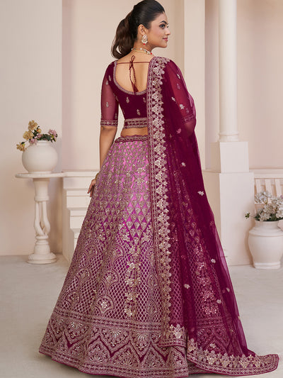 Odette Light Purple Net Embellished Semi Stitched Lehenga With Unstitched Blouse for Women