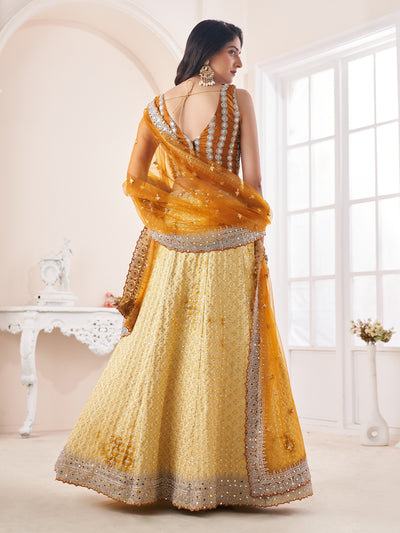 Odette Yellow Shibori Crepe Embroidered Semi Stitched Lehenga With Unstitched Blouse for Women