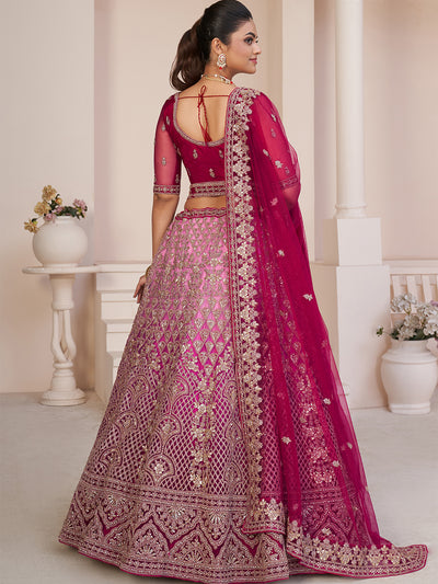 Odette Purple Net Embellished Semi Stitched Lehenga With Unstitched Blouse for Women