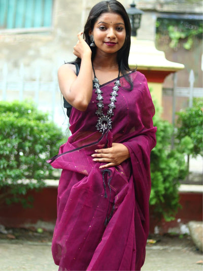 Odette Purple Cotton  Saree  With Unstitched Blouse for Women