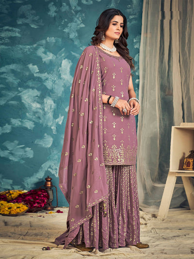 Odette Lilac Georgette Embellished Stitched Salwar Suit Set For Women