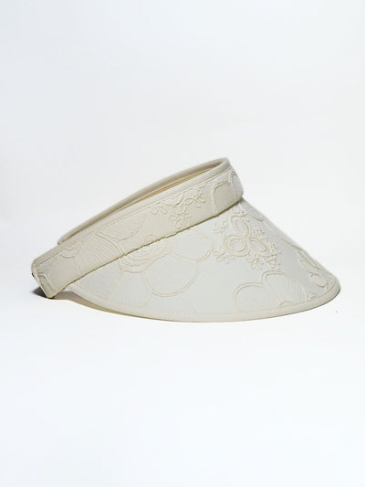 Odette Off White Cotton Embriodered Hat For Women