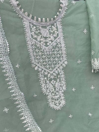Odette Sea Green Organza Embroidered Semi Stitched Salwar Suit For Women