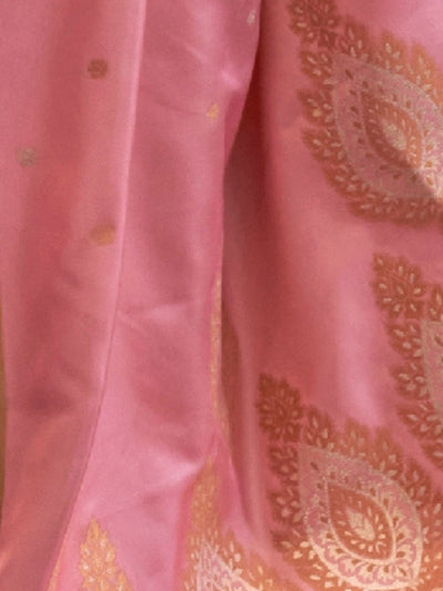 Odette Pink Silk Blend Woven Saree With Unstitched Blouse for Women