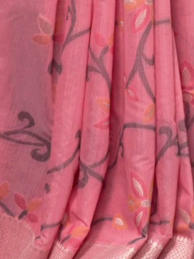 Odette Pink Silk Blend Woven Saree With Unstitched Blouse For Women