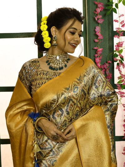 Odette Yellow Soft Silk Woven Saree With Unstitched Blouse For Women