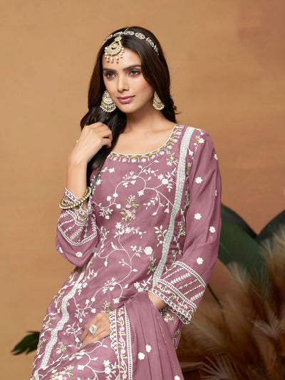 Odette Pink Embroidered Semi Stitched Kurta Set  For Women